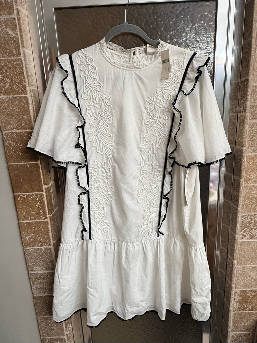 Anthropologie White Mini Dress with Black Trim
